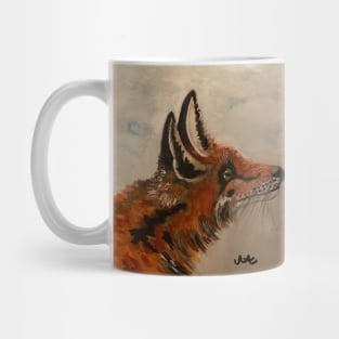 Curious fox above cloudy sky - hand drawn watercolor artwork Mug